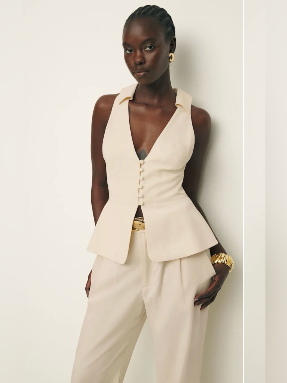 New Reformation Cream Rylan Top